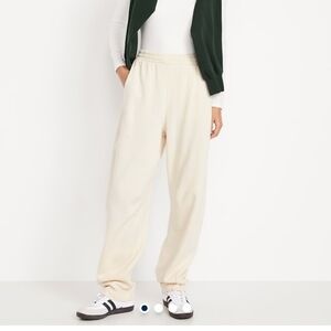 Old Navy Mid Rise Barrel Leg Cream Elastic-Waist Sweatpants
